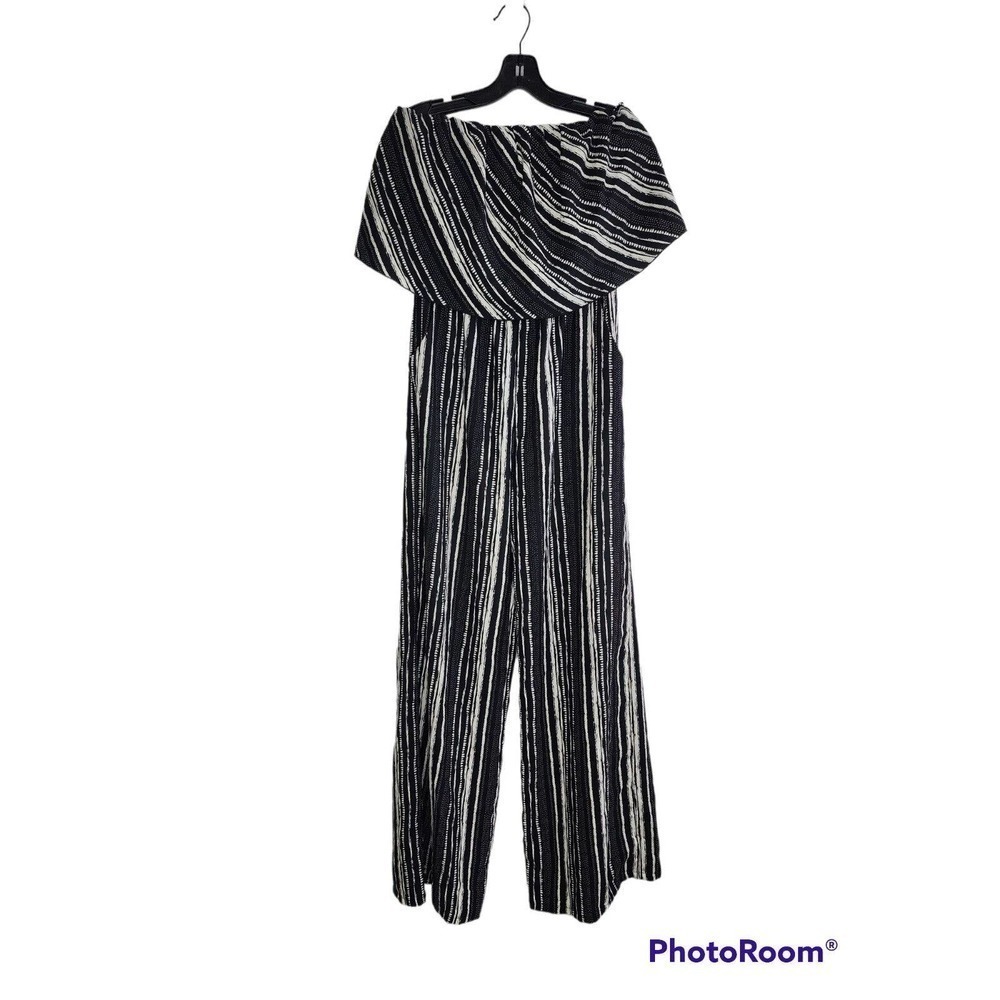 Mod On Trend Jumpsuit Off Shoulder Wide Leg Striped Women's Size Large